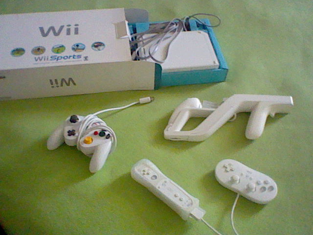 A Wii with Classic Controller, Zapper, GameCube controller