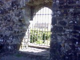 A funky window gate with sunlight pouring through it