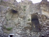 A view looking up inside one of the towers