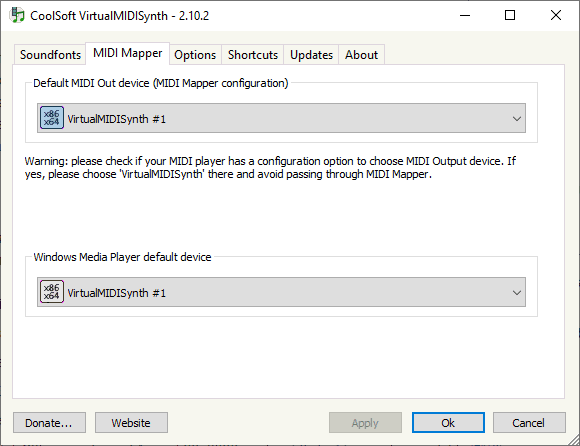 VirtualMIDISynth's MIDI mapper configuration tab