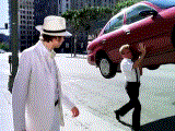 Deadweight: Beck watches a man carry his car down the street