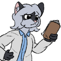 A fluffy, short Superkitty in a lab coat