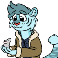 Fantasy tigey Superkitty holding a mouse