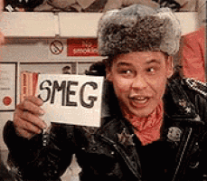 Lister teaching Kryten to call Rimmer a smeghead