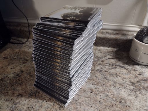 A stack of copies of the Last Summer CDs sitting on my countertop