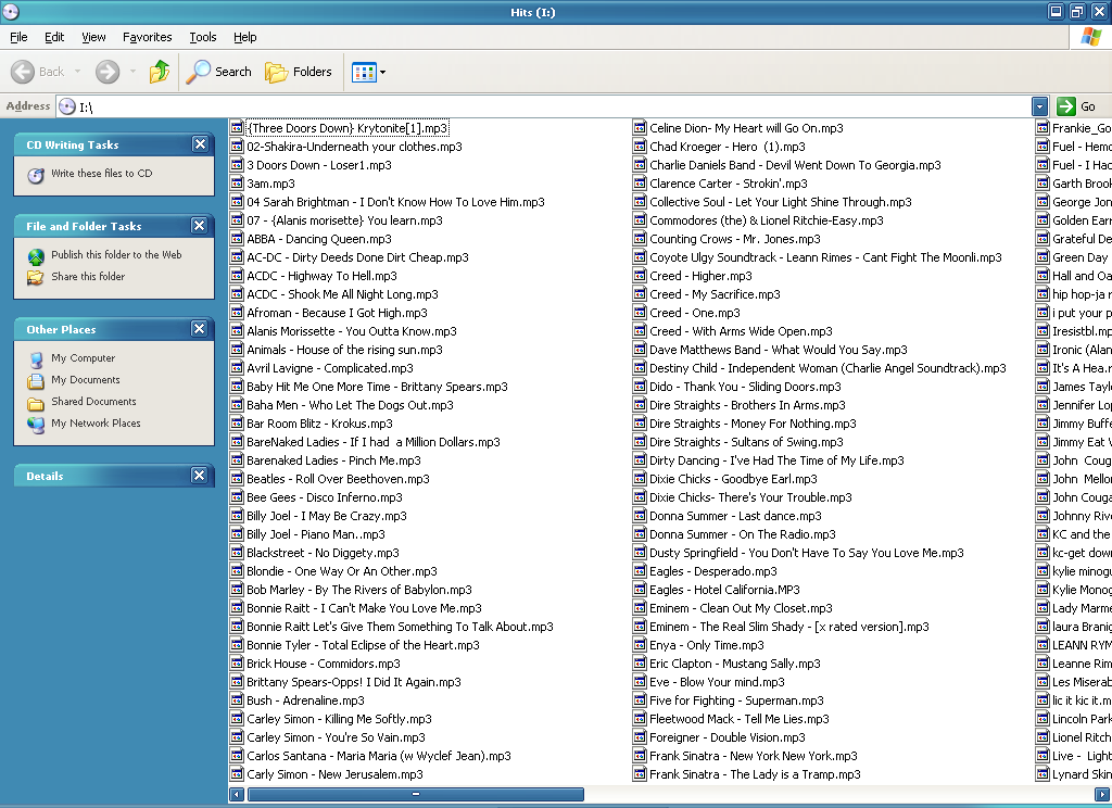 A screenshot of some of what's on the 2002 data CD of 174 MP3s